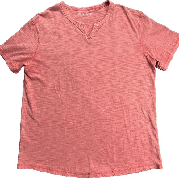 Lucky Brand Henley Shirt Mens Large Red Crew Short Sleeve Lg - Picture 1 of 6